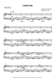 Sheet music, chords System of a down - Lonely day