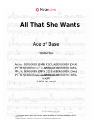 Sheet music, chords Ace of Base - All That She Wants