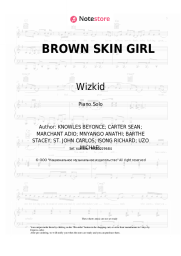 Sheet music, chords Beyonce, Blue Ivy Carter, SAINt JHN, Wizkid - BROWN SKIN GIRL
