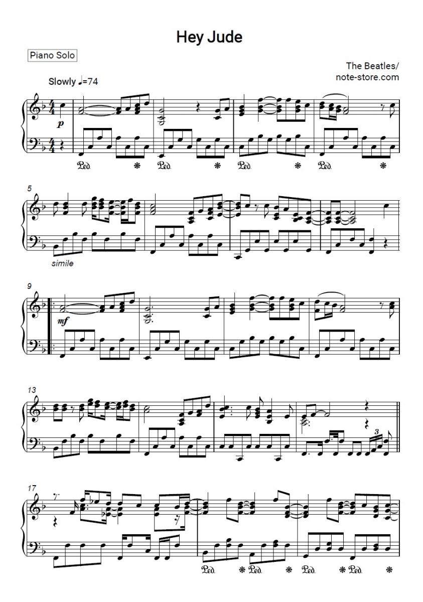 Hey Jude - The Beatles Piano Sheet Music - Piano.Solo