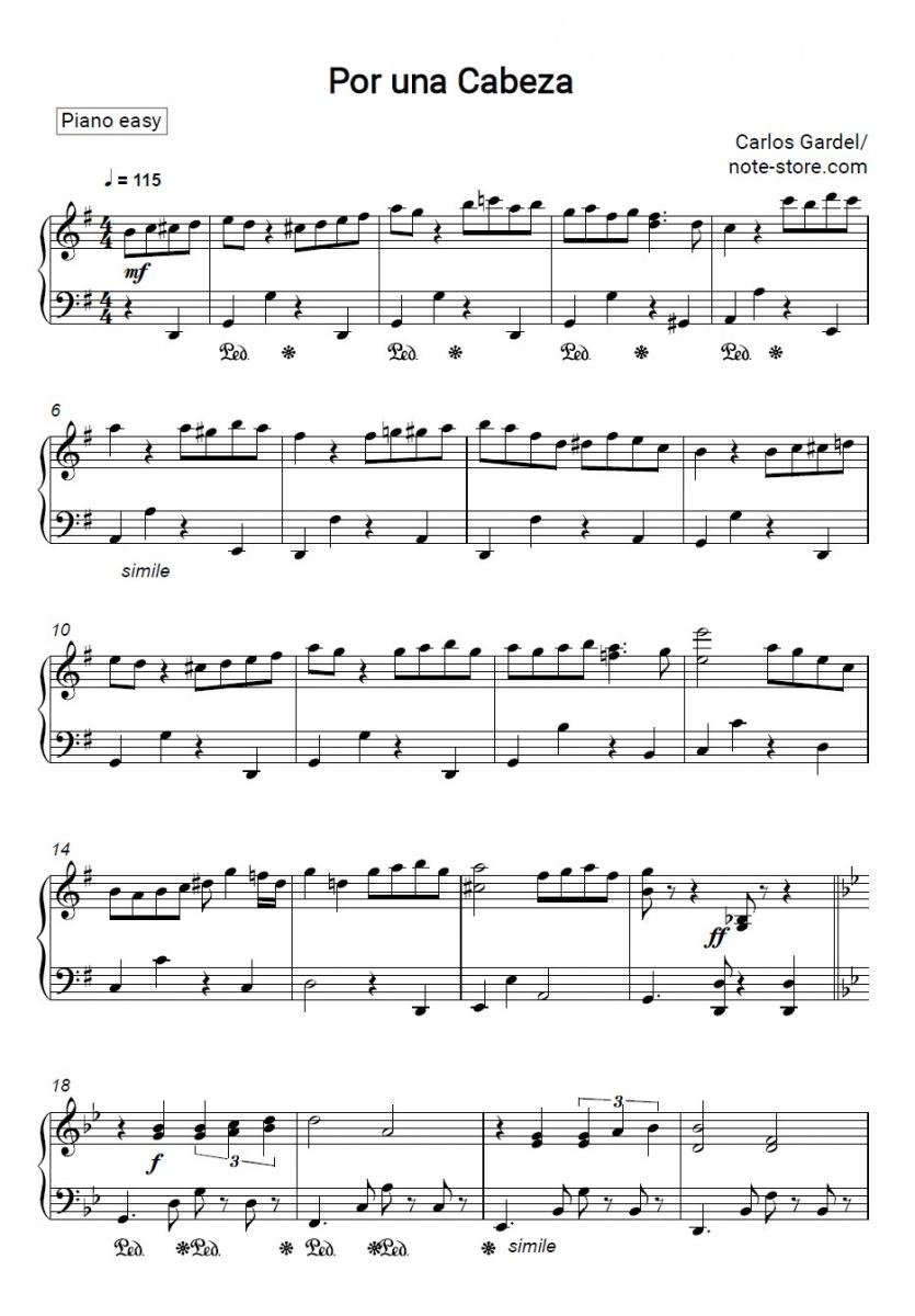 Por una cabeza - Carlos Gardel Piano Sheet Music Easy - Piano.Easy
