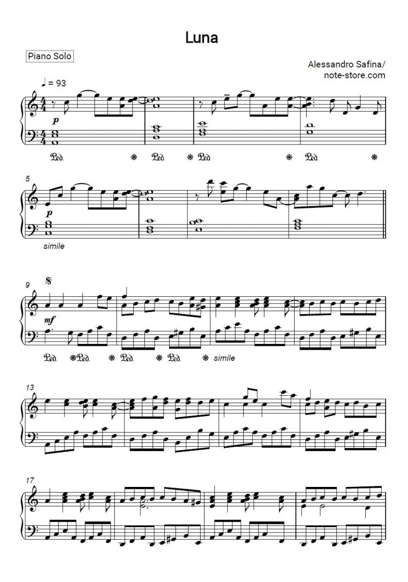 Luna - Alessandro Safina Piano Sheet Music - Piano.Solo