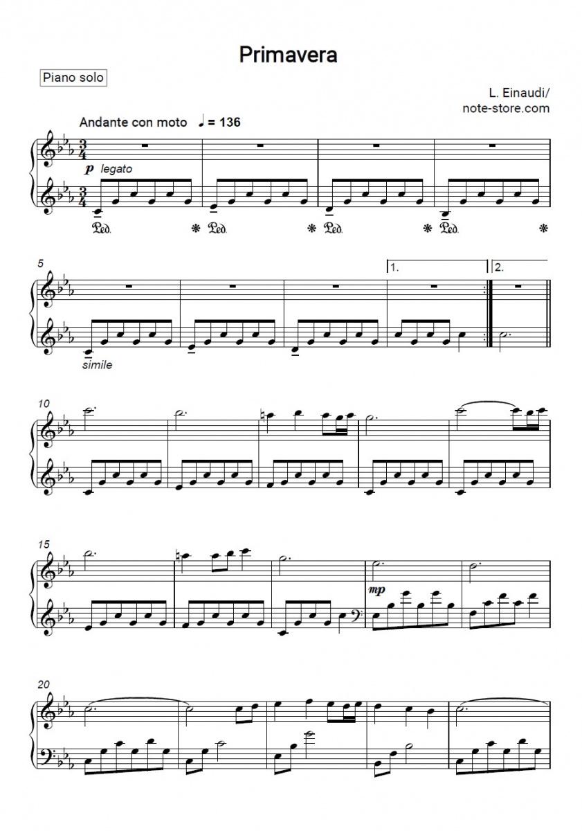 Primavera - Ludovico Einaudi Piano Sheet Music - Piano.Solo
