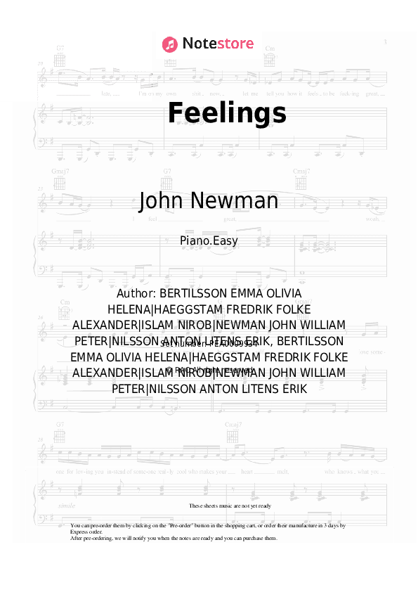 Feelings - John Newman Piano Sheet Music Easy - Piano.Easy
