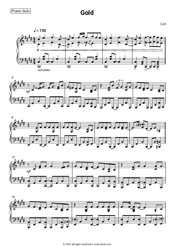 Gold - Loi Piano Sheet Music - Piano.Solo
