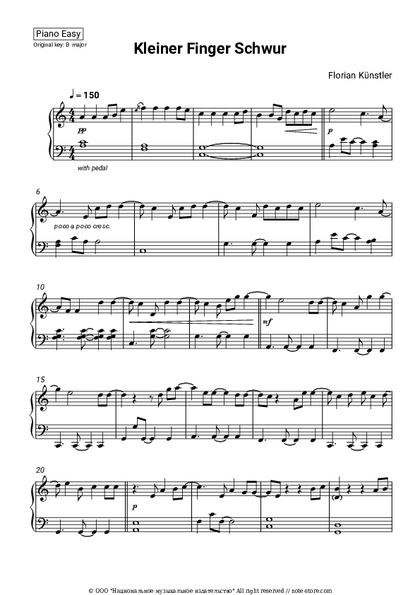 Kleiner Finger Schwur - Florian Künstler Piano Sheet Music Easy - Piano.Easy