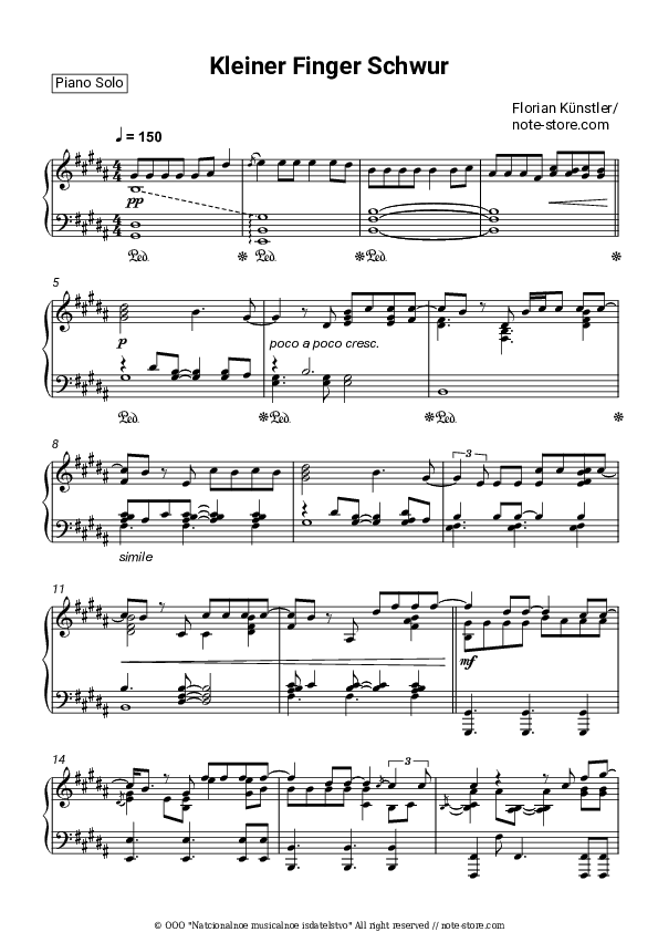 Kleiner Finger Schwur - Florian Künstler Piano Sheet Music - Piano.Solo