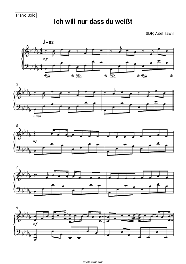 Ich will nur dass du weißt - SDP, Adel Tawil Piano Sheet Music - Piano.Solo