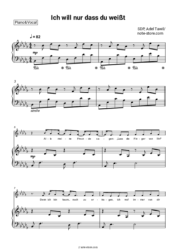 Ich will nur dass du weißt - SDP, Adel Tawil Piano Sheet Music with the Voice part - Piano&Vocal