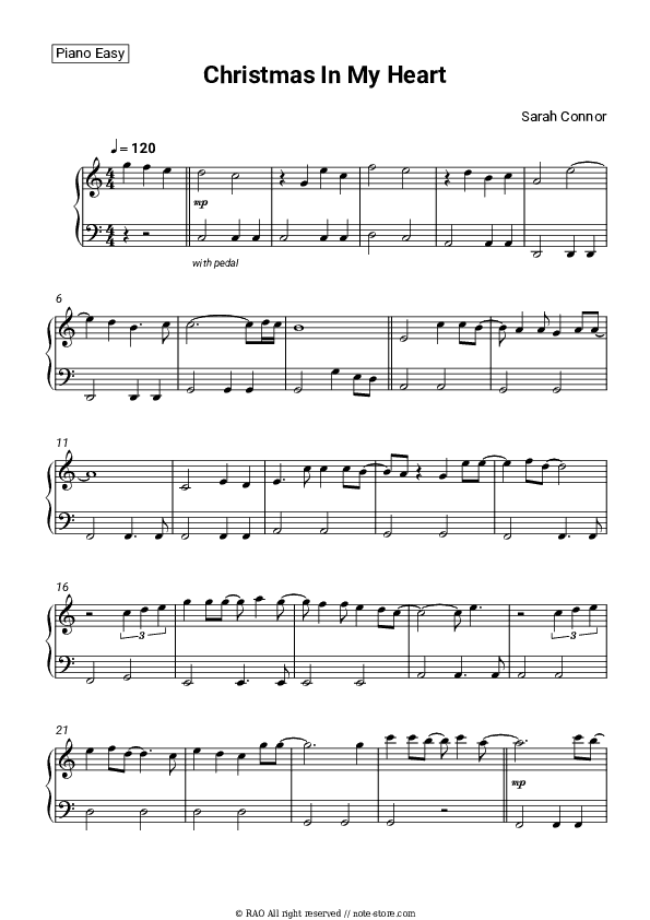 Christmas In My Heart - Sarah Connor Piano Sheet Music Easy - Piano.Easy