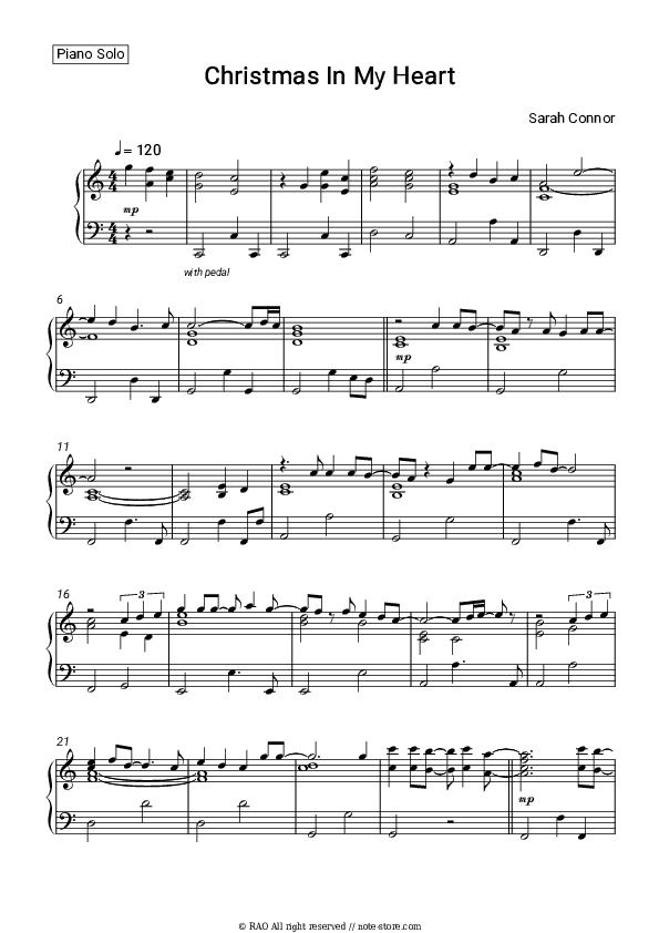 Christmas In My Heart - Sarah Connor Piano Sheet Music - Piano.Solo