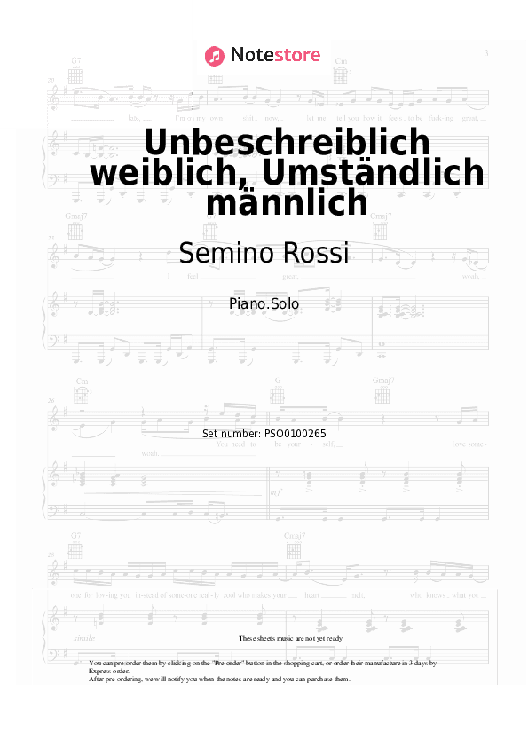 Unbeschreiblich weiblich, Umständlich männlich - Semino Rossi, Rosanna Rocci Piano Sheet Music - Piano.Solo