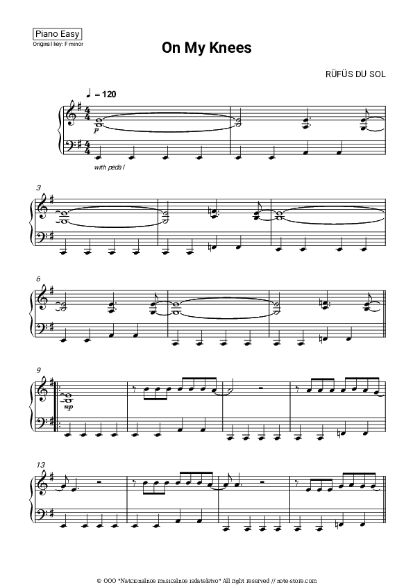 On My Knees - RÜFÜS DU SOL Piano Sheet Music Easy - Piano.Easy