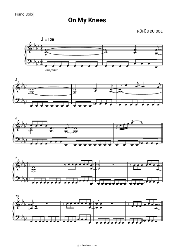On My Knees - RÜFÜS DU SOL Piano Sheet Music - Piano.Solo