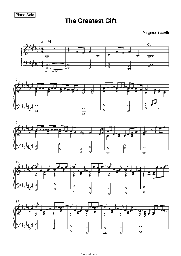 The Greatest Gift - Andrea Bocelli, Matteo Bocelli, Virginia Bocelli Piano Sheet Music - Piano.Solo