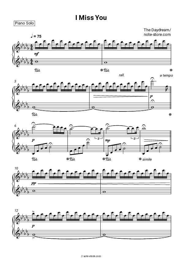 I miss you - The Daydream Piano Sheet Music - Piano.Solo