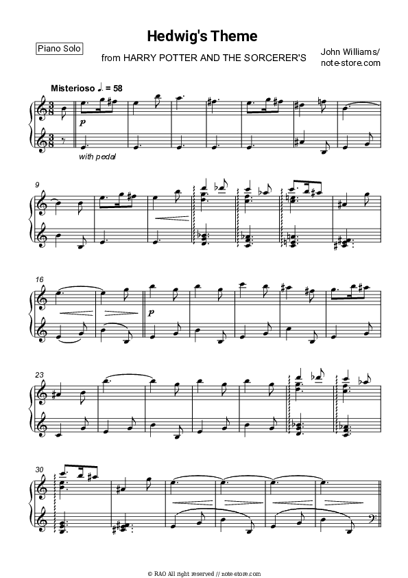 Hedwig's Theme - John Williams Piano Sheet Music - Piano.Solo