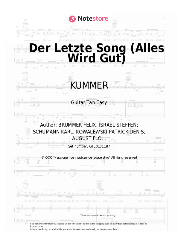 Der Letzte Song (Alles Wird Gut) - KUMMER, Nina Chuba Tabs Easy - Guitar.Tab.Easy
