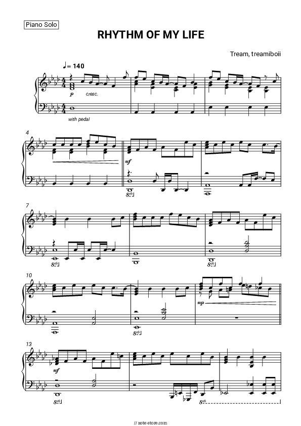 RHYTHM OF MY LIFE - Tream, treamiboii Piano Sheet Music - Piano.Solo