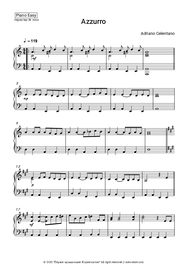 Azzurro - Adriano Celentano Piano Sheet Music Easy - Piano.Easy