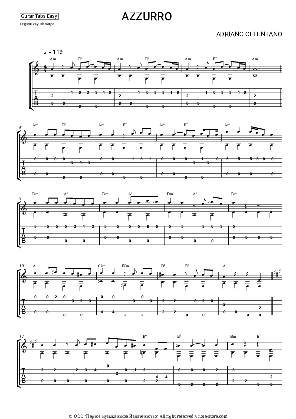 Azzurro - Adriano Celentano Tabs Easy - Guitar.Tab.Easy