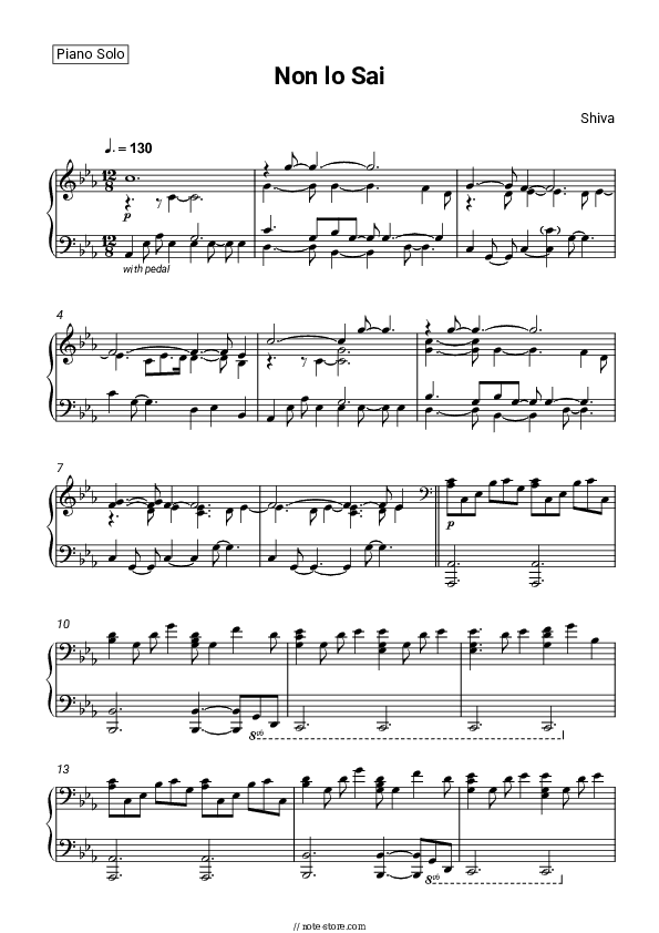 Non lo Sai - Shiva Piano Sheet Music - Piano.Solo