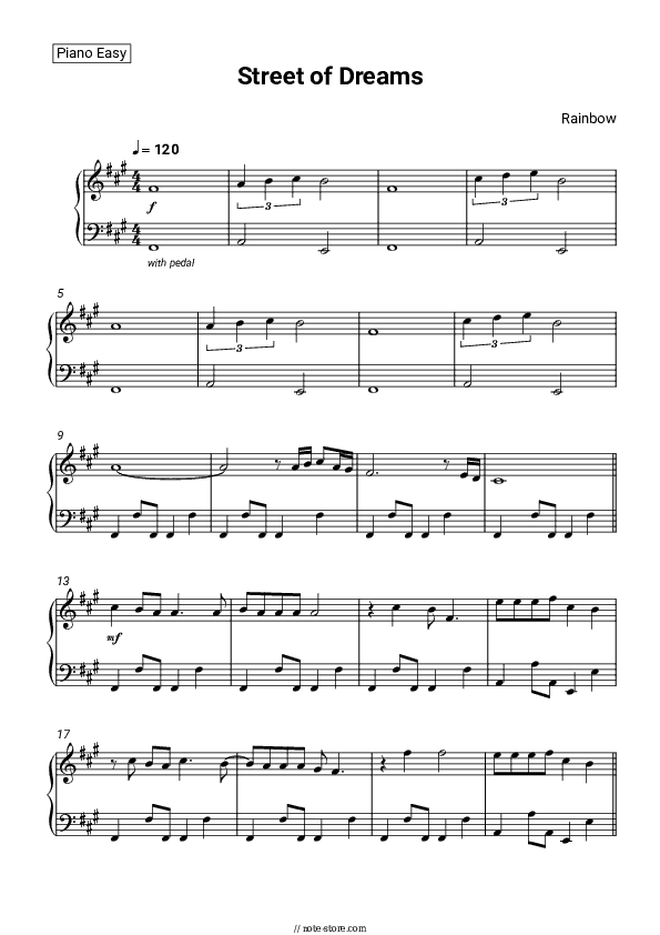 Street of Dreams - Rainbow Piano Sheet Music Easy - Piano.Easy