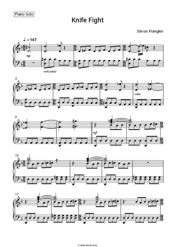 Knife Fight - Simon Franglen Piano Sheet Music - Piano.Solo