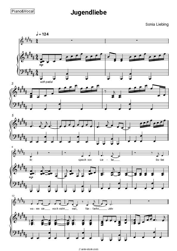 Jugendliebe - Sonia Liebing Piano Sheet Music with the Voice part - Piano&Vocal