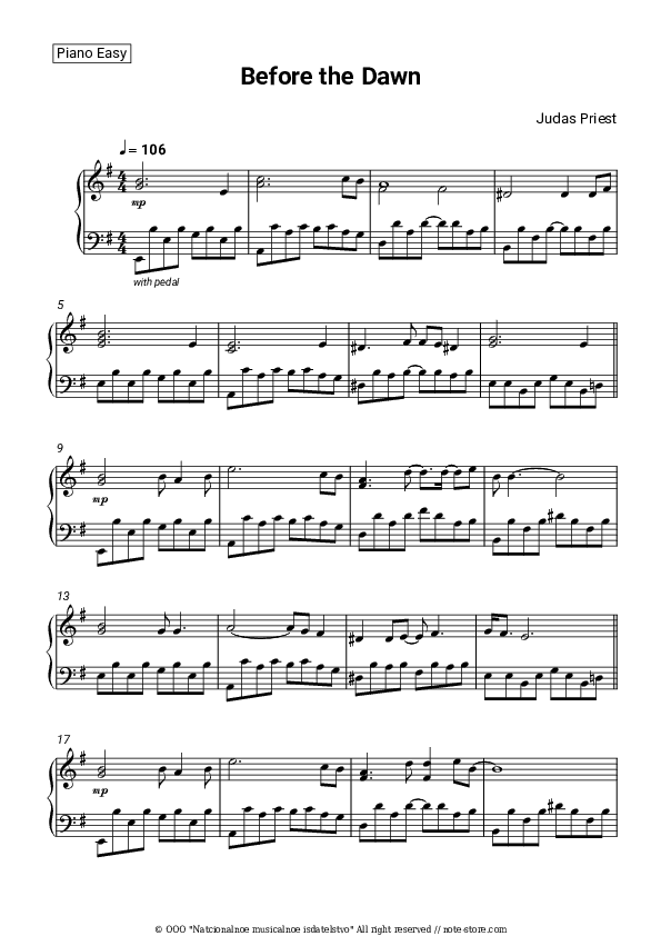 Before the Dawn - Judas Priest Piano Sheet Music Easy - Piano.Easy