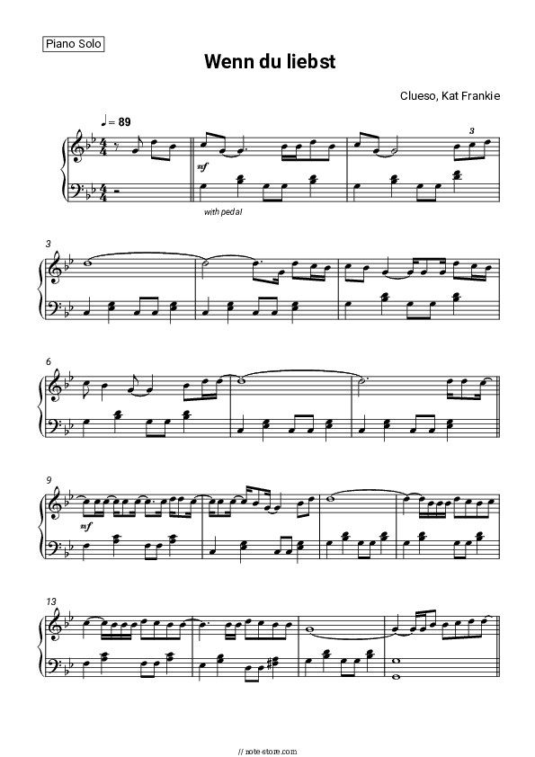 Wenn du liebst - Clueso, Kat Frankie Piano Sheet Music - Piano.Solo