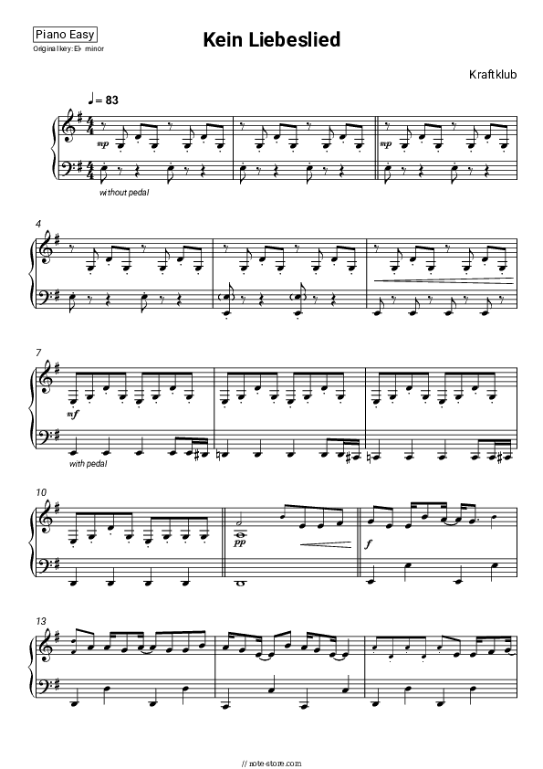 Kein Liebeslied - Kraftklub Piano Sheet Music Easy - Piano.Easy