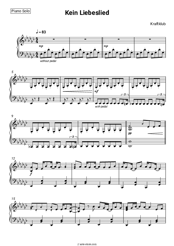 Kein Liebeslied - Kraftklub Piano Sheet Music - Piano.Solo