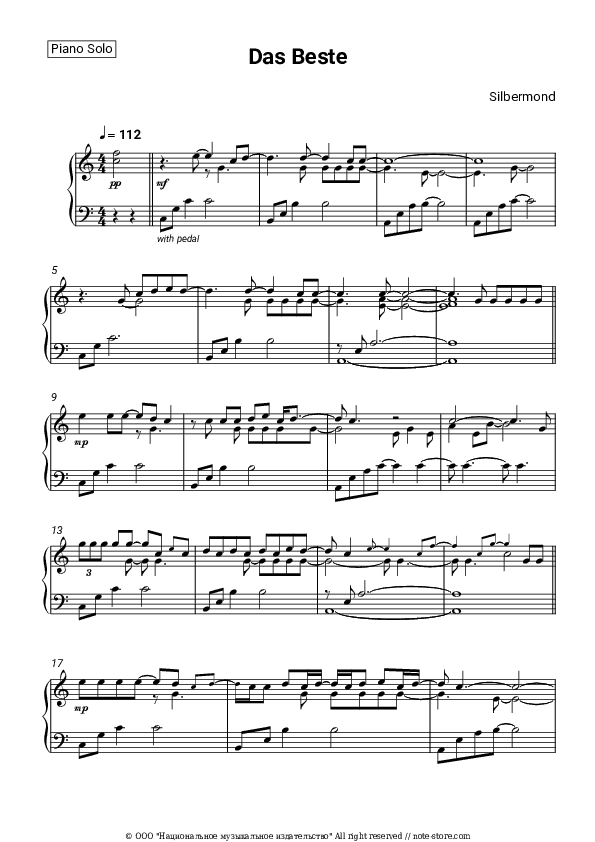 Das Beste - Silbermond Piano Sheet Music - Piano.Solo