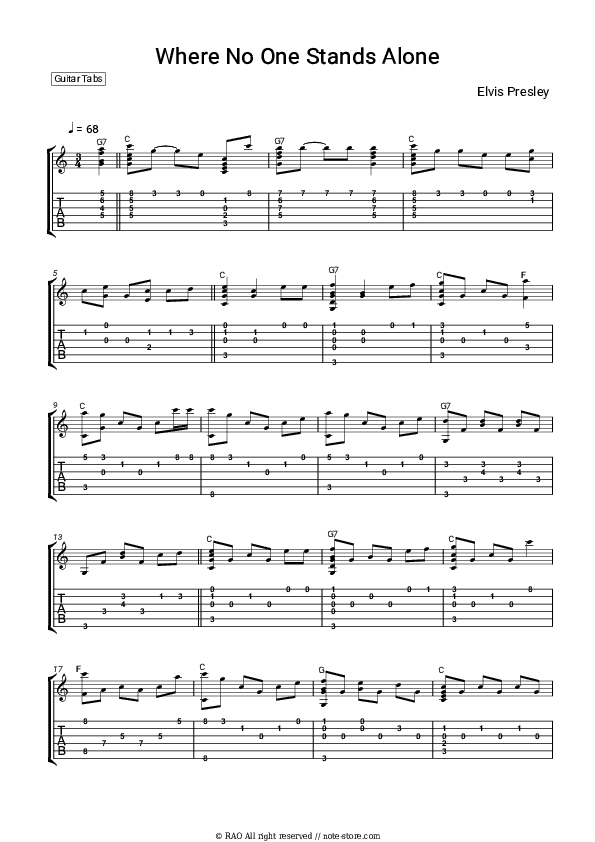Where No One Stands Alone - Elvis Presley Tabs - Guitar.Tabs