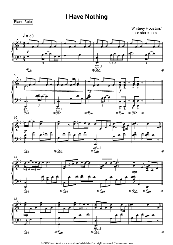 I Have Nothing - Whitney Houston Piano Sheet Music - Piano.Solo