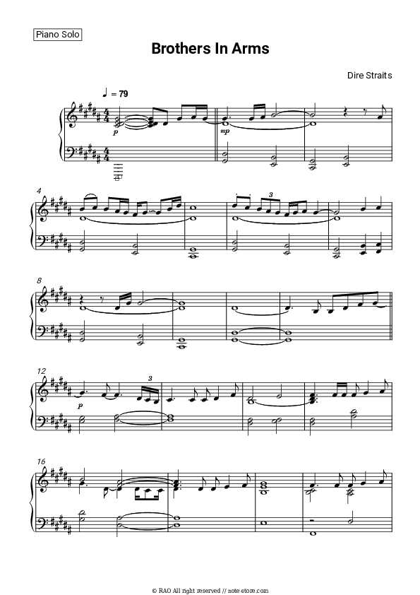 Brothers In Arms - Dire Straits Piano Sheet Music - Piano.Solo