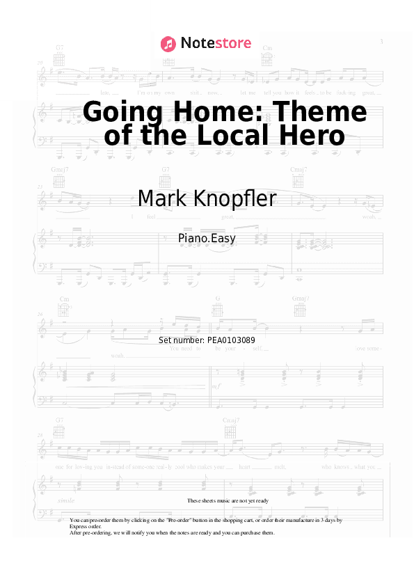 Going Home: Theme of the Local Hero - Mark Knopfler Piano Sheet Music Easy - Piano.Easy