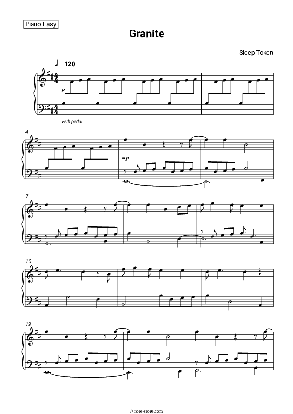 Granite - Sleep Token Piano Sheet Music Easy - Piano.Easy
