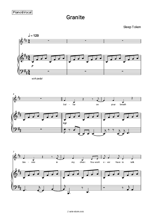 Granite - Sleep Token Piano Sheet Music with the Voice part - Piano&Vocal