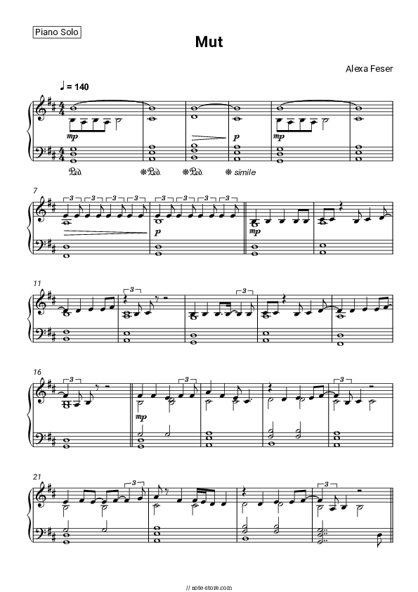 Mut - Alexa Feser Piano Sheet Music - Piano.Solo