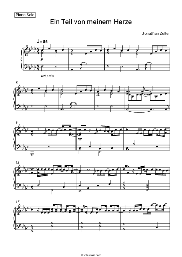 Ein Teil von meinem Herzen - Jonathan Zelter Piano Sheet Music - Piano.Solo