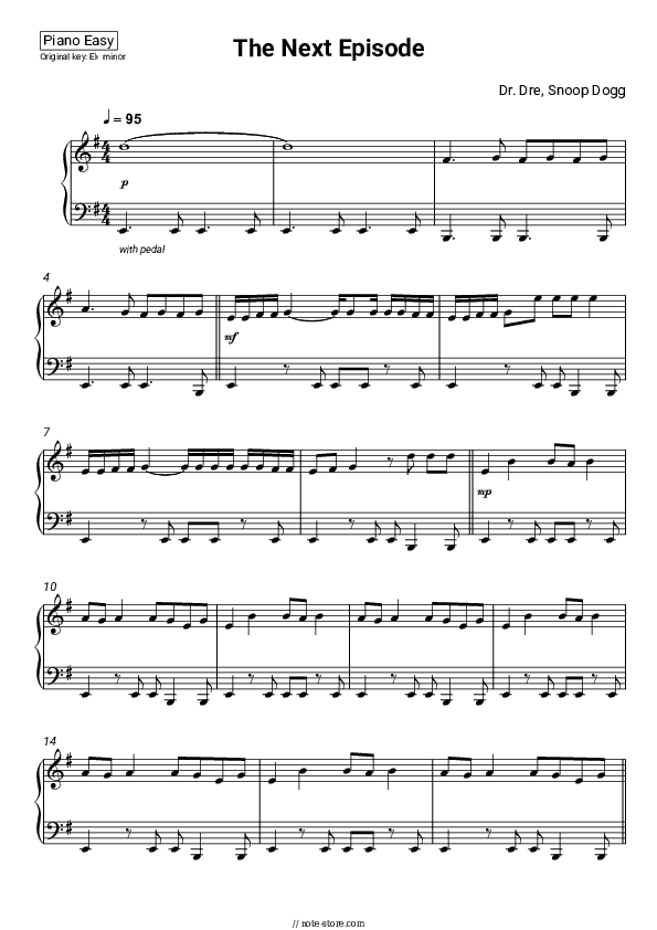 The Next Episode - Dr. Dre, Snoop Dogg Piano Sheet Music Easy - Piano.Easy