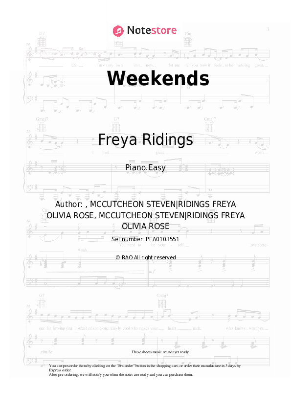 Weekends - Freya Ridings Piano Sheet Music Easy - Piano.Easy