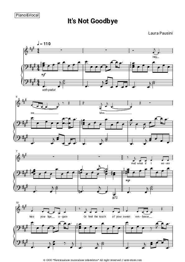 It's Not Good-Bye - Laura Pausini Piano Sheet Music with the Voice part - Piano&Vocal