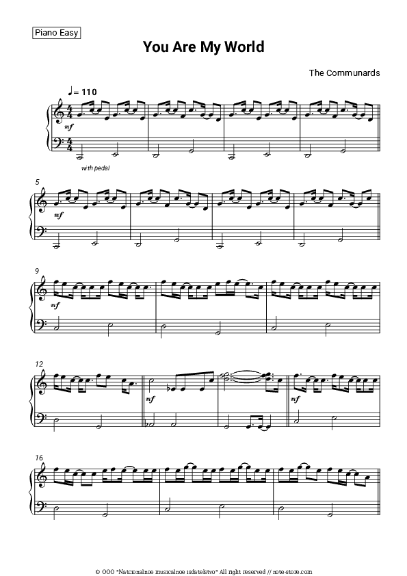 You Are My World - The Communards Piano Sheet Music Easy - Piano.Easy