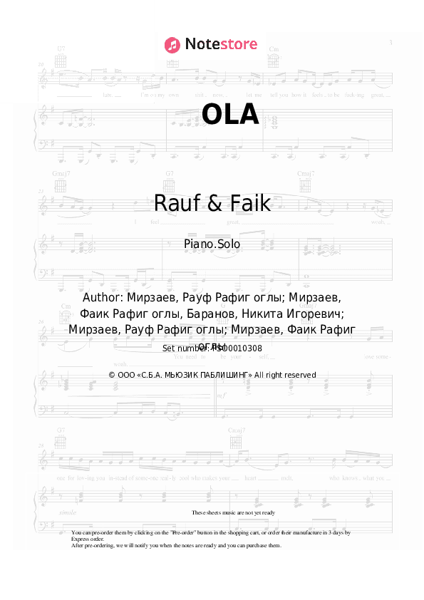 OLA - Rauf & Faik, Nikita N.B Piano Sheet Music - Piano.Solo
