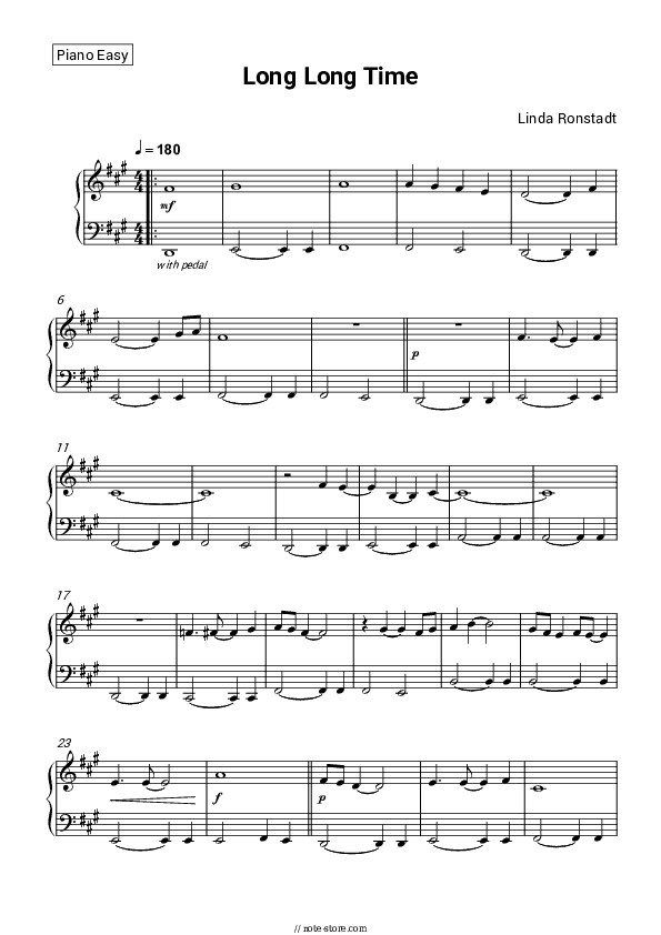 Long Long Time - Linda Ronstadt Piano Sheet Music Easy - Piano.Easy