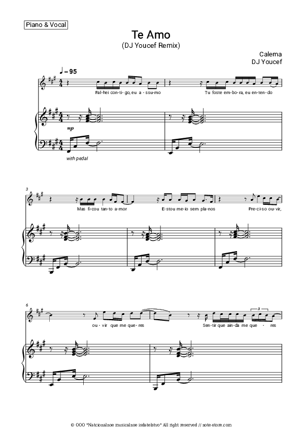Te Amo (DJ Youcef Remix) - Calema, DJ Youcef Piano Sheet Music - Piano.Solo