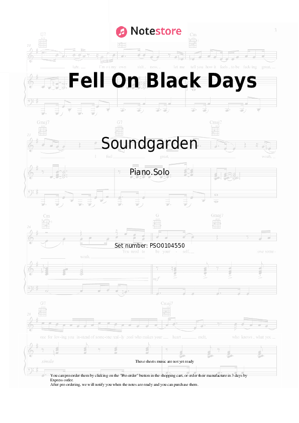 Fell On Black Days - Soundgarden Piano Sheet Music - Piano.Solo